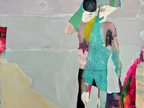 Embroidering, Mixed media on canvas, 2023 painting by Amelia Opalinska