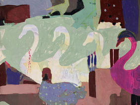 A Duck and a Swan, Mixed media on canvas, 2023 painting by Amelia Opalinska