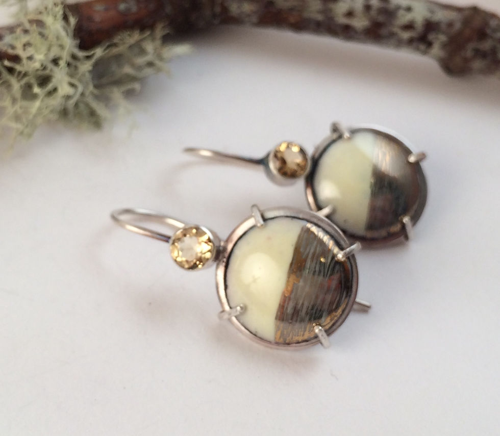 Thumbnail: Cream and Gold Enamel Drop Earrings