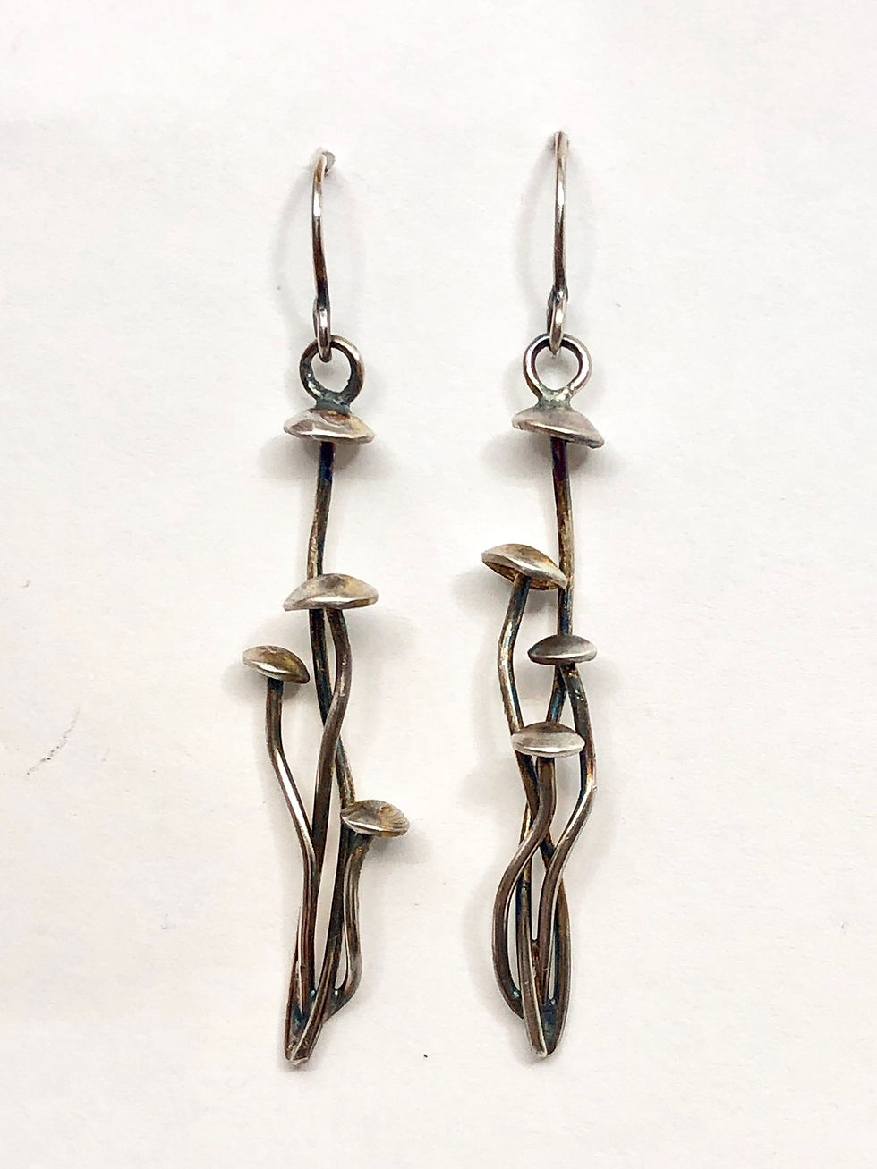 Thumbnail: Long Silver Mushroom Earrings