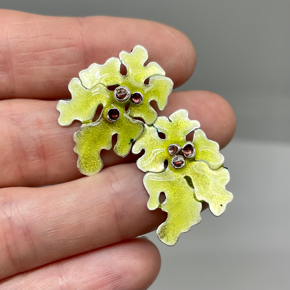 Lime and Maroon Lichen Stud Earrings