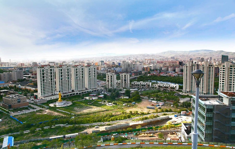 Ulaanbaatar apartment blocks and the city seen from Zaisan hill