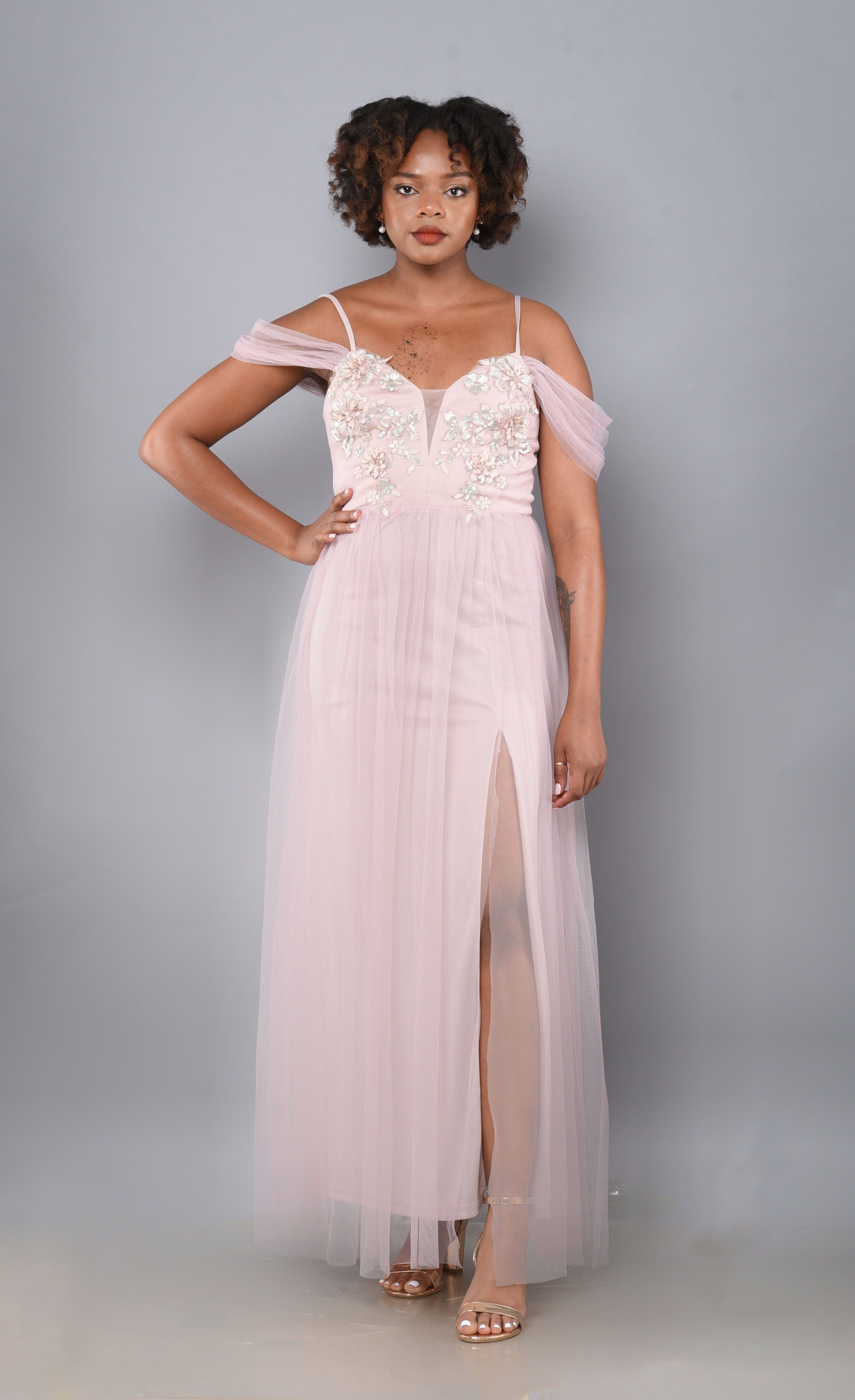 Pink Floral tulle dress