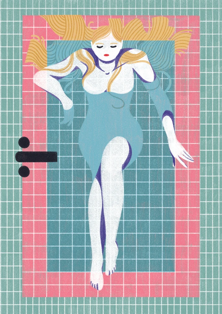 a work in progress of an illustration of a white woman in bath