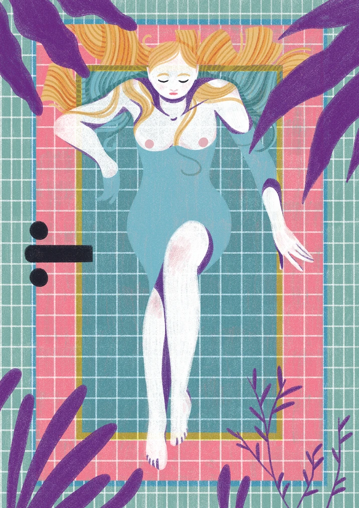 a woman seen from above having a bath