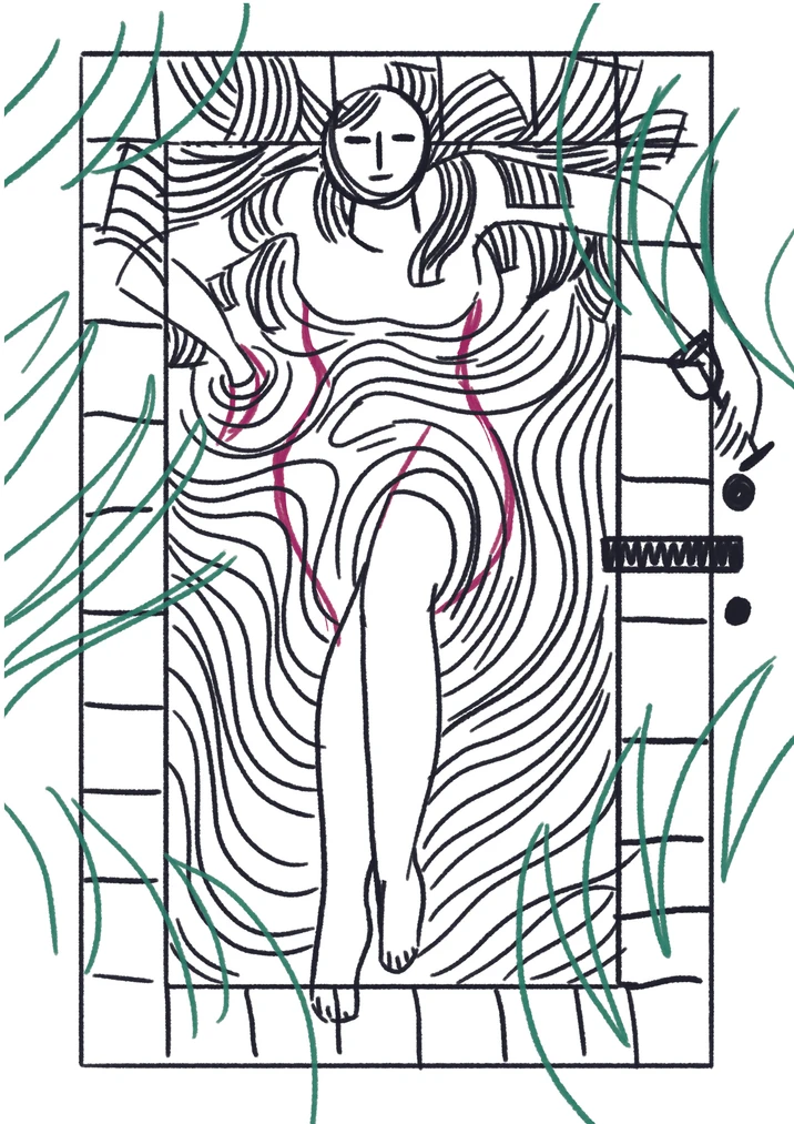 sketch of a woman in bath