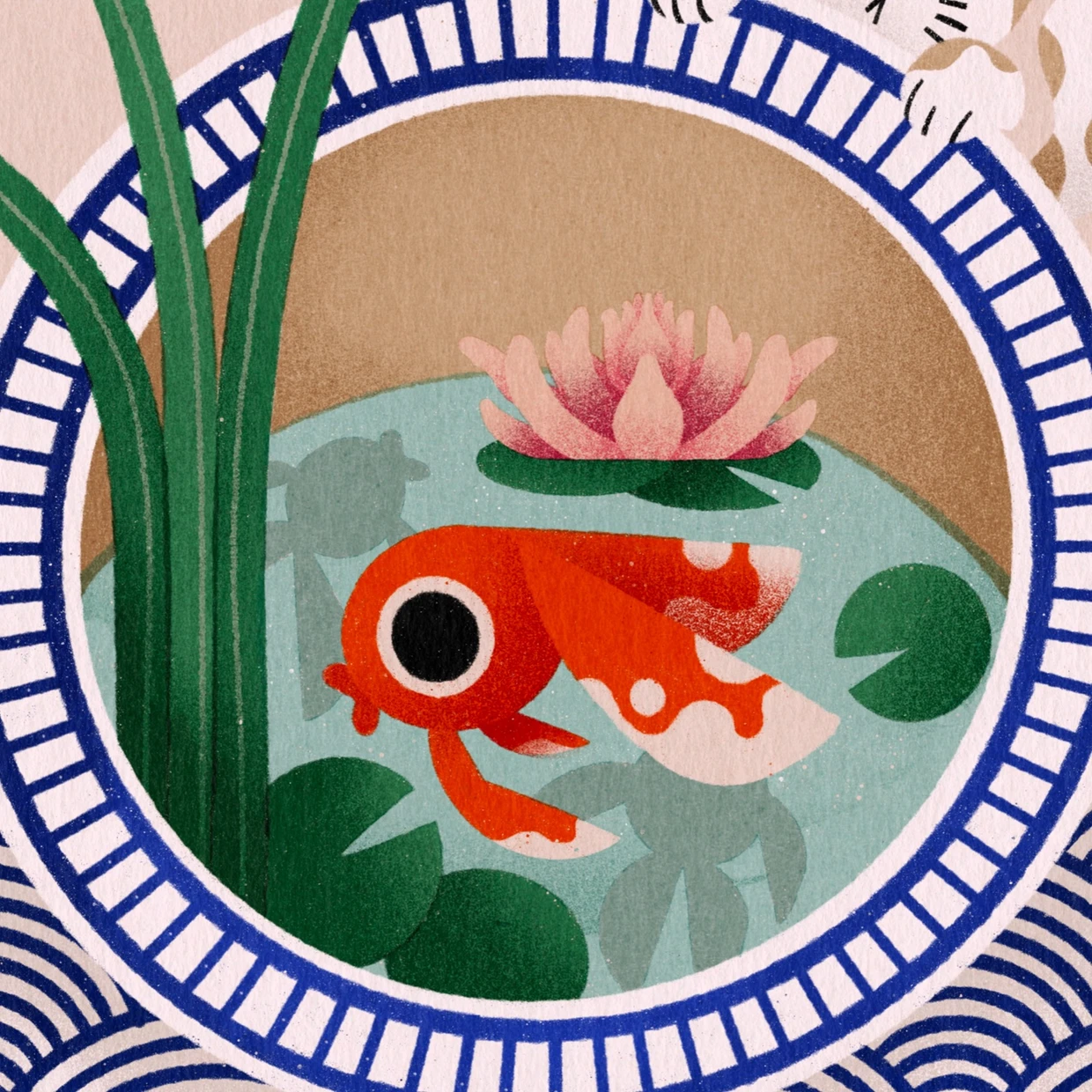 A goldfish in a blue bowl