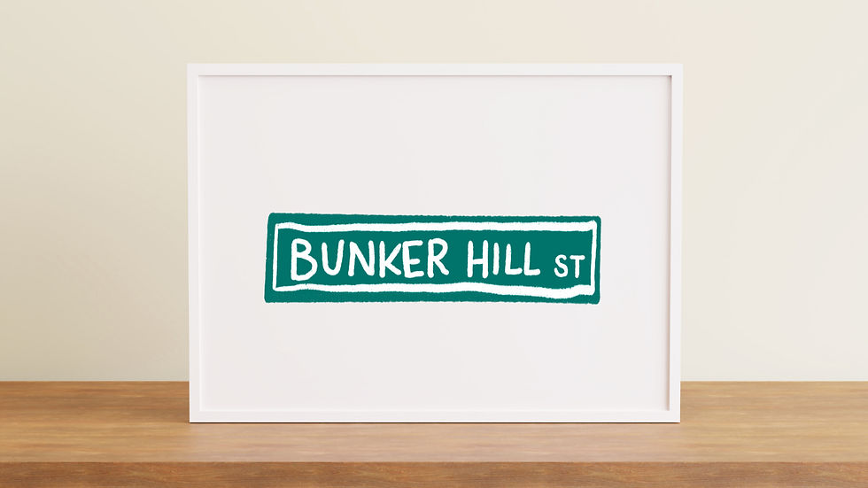 Thumbnail: Green and white sign says Bunker Hill St
