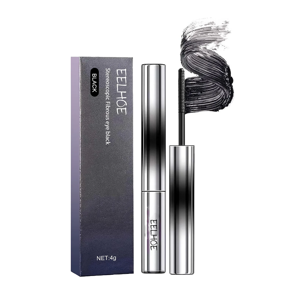 Silk fiber waterproof mascara tube and wand showing black lengthening formula