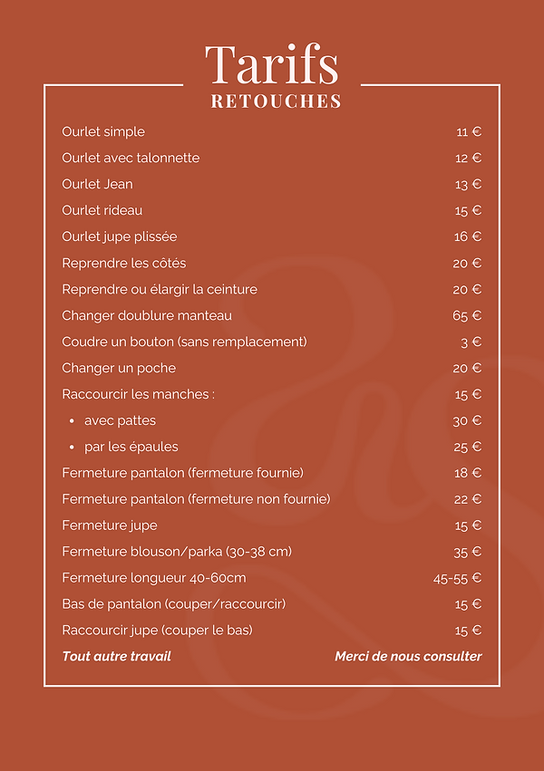 Tarifs de l'atelier de Suzèle