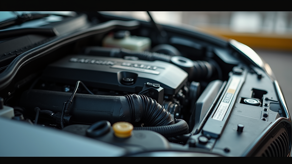Close-up view of a car engine with tools nearby