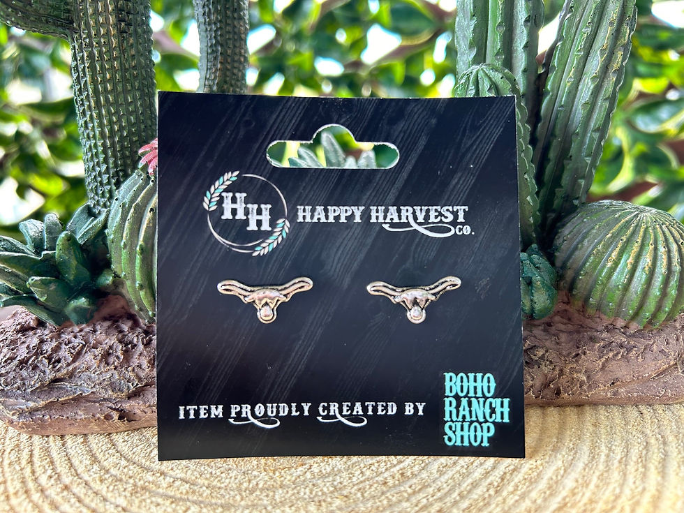 Thumbnail: A pair of mini silver western longhorn earrings from Happy Harvest Co.