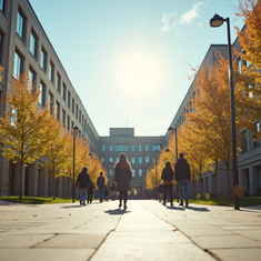 Canadian university campus with students walking