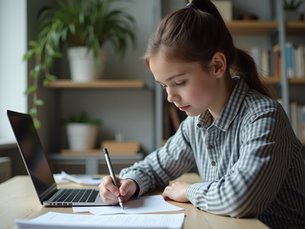 A student engaged in IELTS preparation with study materials and laptop