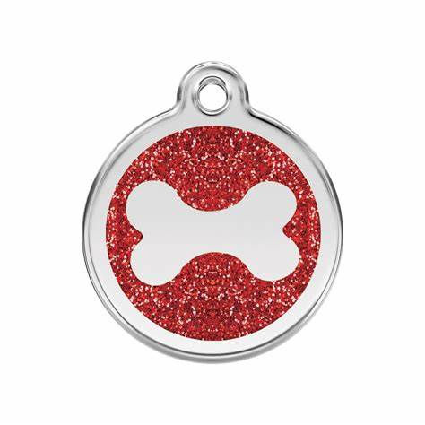 Thumbnail: Red Dingo Glitter Bone Enamel on Stainless Steel Dog ID Tag