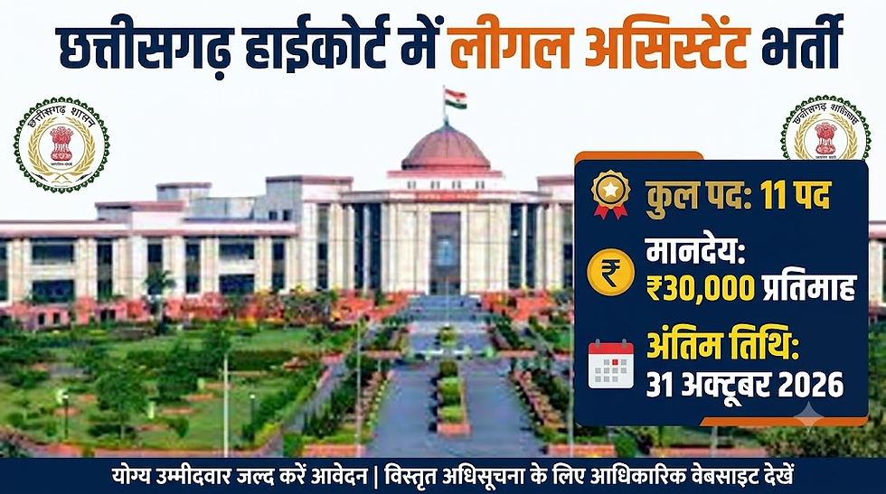 छत्तीसगढ़ हाई कोर्ट में युवाओं के लिए कानूनी पदों पर मौका, बिना देर किए भेजें आवेदन...