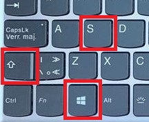 Image highlighting the keyboard letters 'Windows' 'Shift" and 'S' enclosed within a striking red square