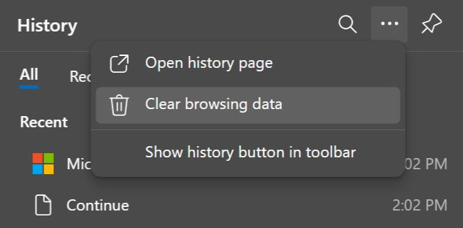 A screenshot of the Microsoft Edge browser's "Clear Browsing Data" screen is displayed.