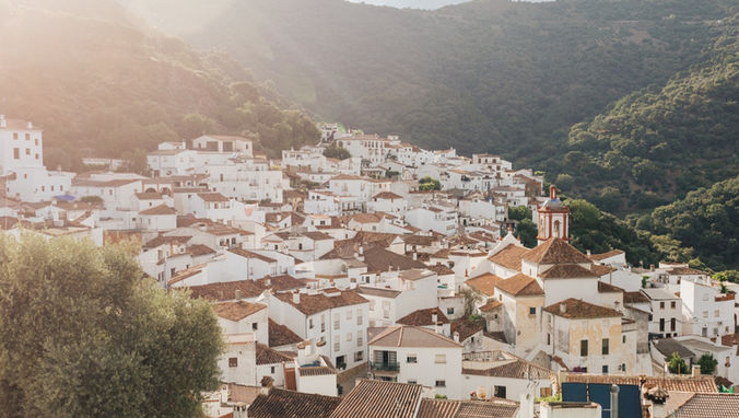 Scenic view of Benarraba village in Malaga, Andalusia, a picturesque Pueblo Blanco.
