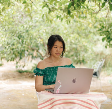 Digital nomad working remotely from nature at the rural coworking space in Benarraba, Malaga
