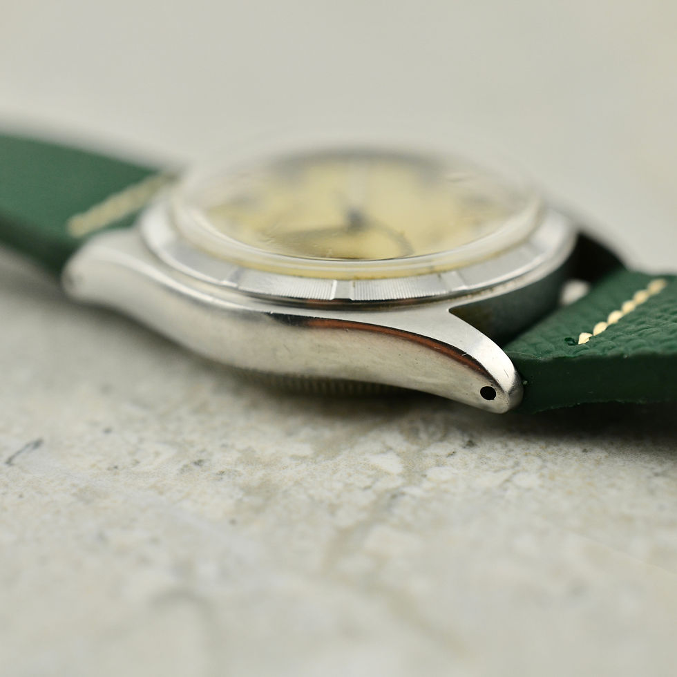 Thumbnail: Rolex Oyster Perpetual Big Bubble Back, honeycomb OCC dial, ref. 6107 in steel