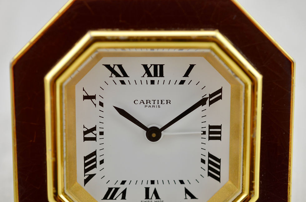 Thumbnail: Cartier Ceinture Burgundy enamel travel alarm desk clock with box