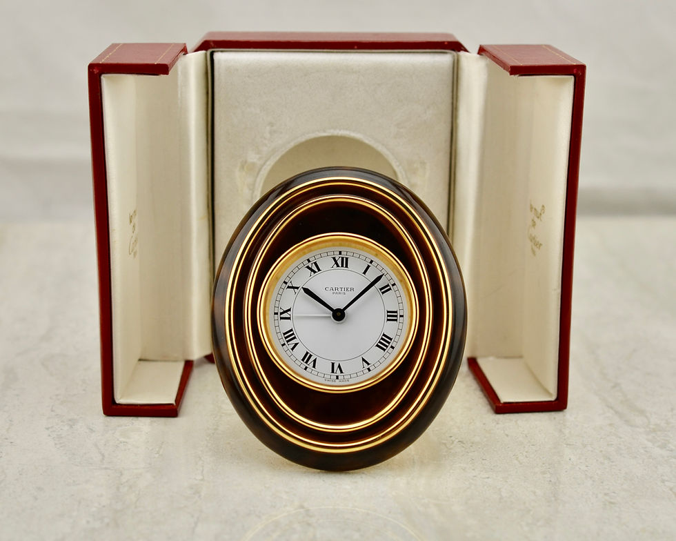 Thumbnail: Cartier tortoise enamel travel alarm desk clock with box