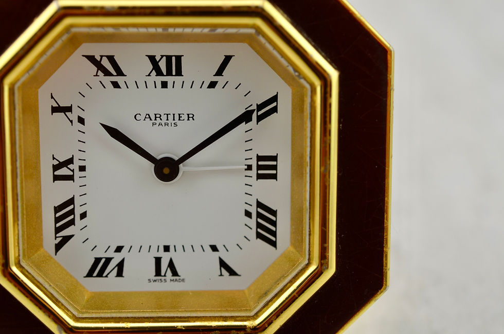 Thumbnail: Cartier Ceinture Burgundy enamel travel alarm desk clock with box