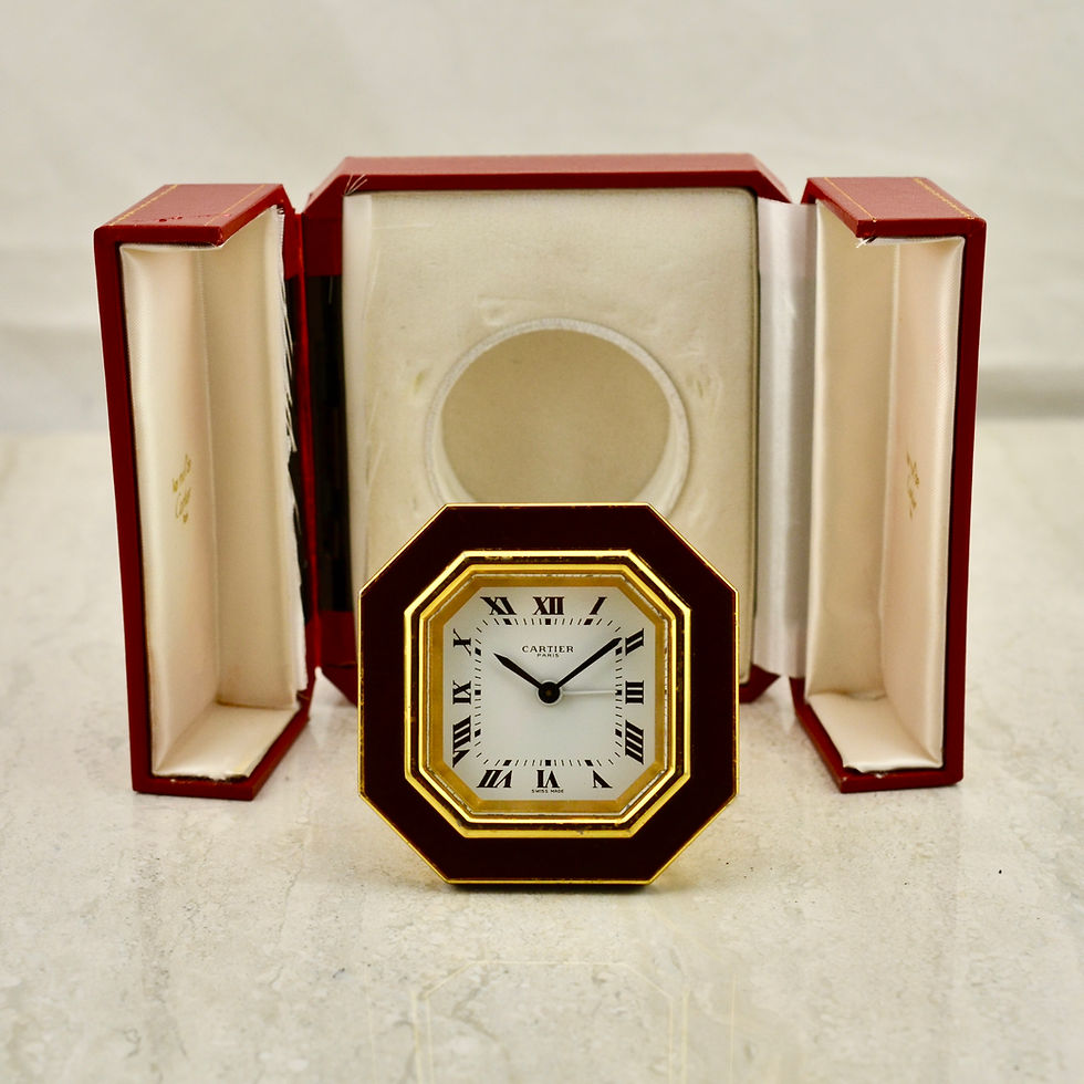 Thumbnail: Cartier Ceinture Burgundy enamel travel alarm desk clock with box