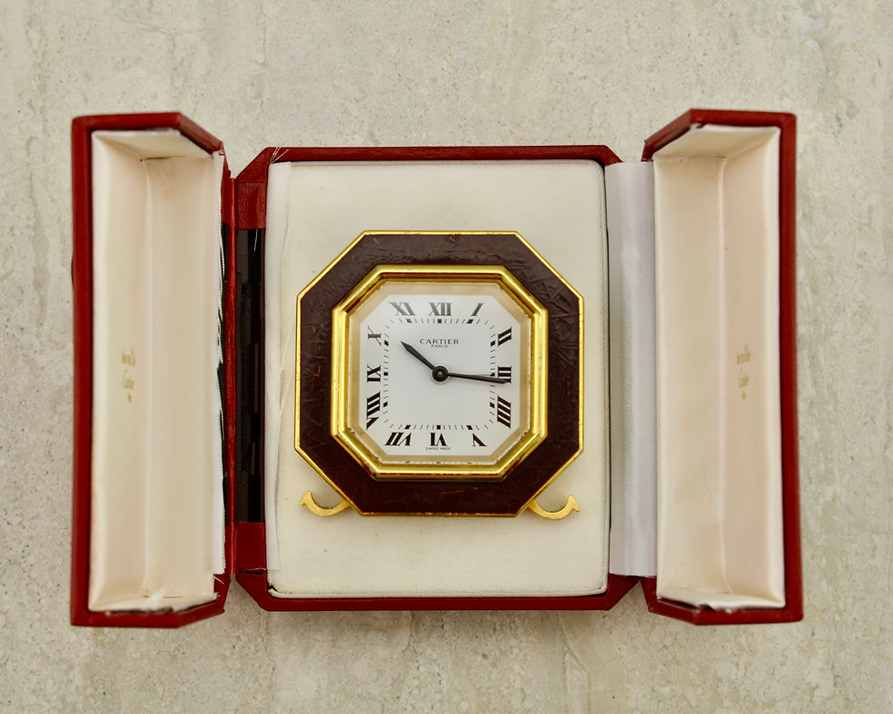 Thumbnail: Cartier Ceinture Burgundy enamel travel alarm desk clock with box
