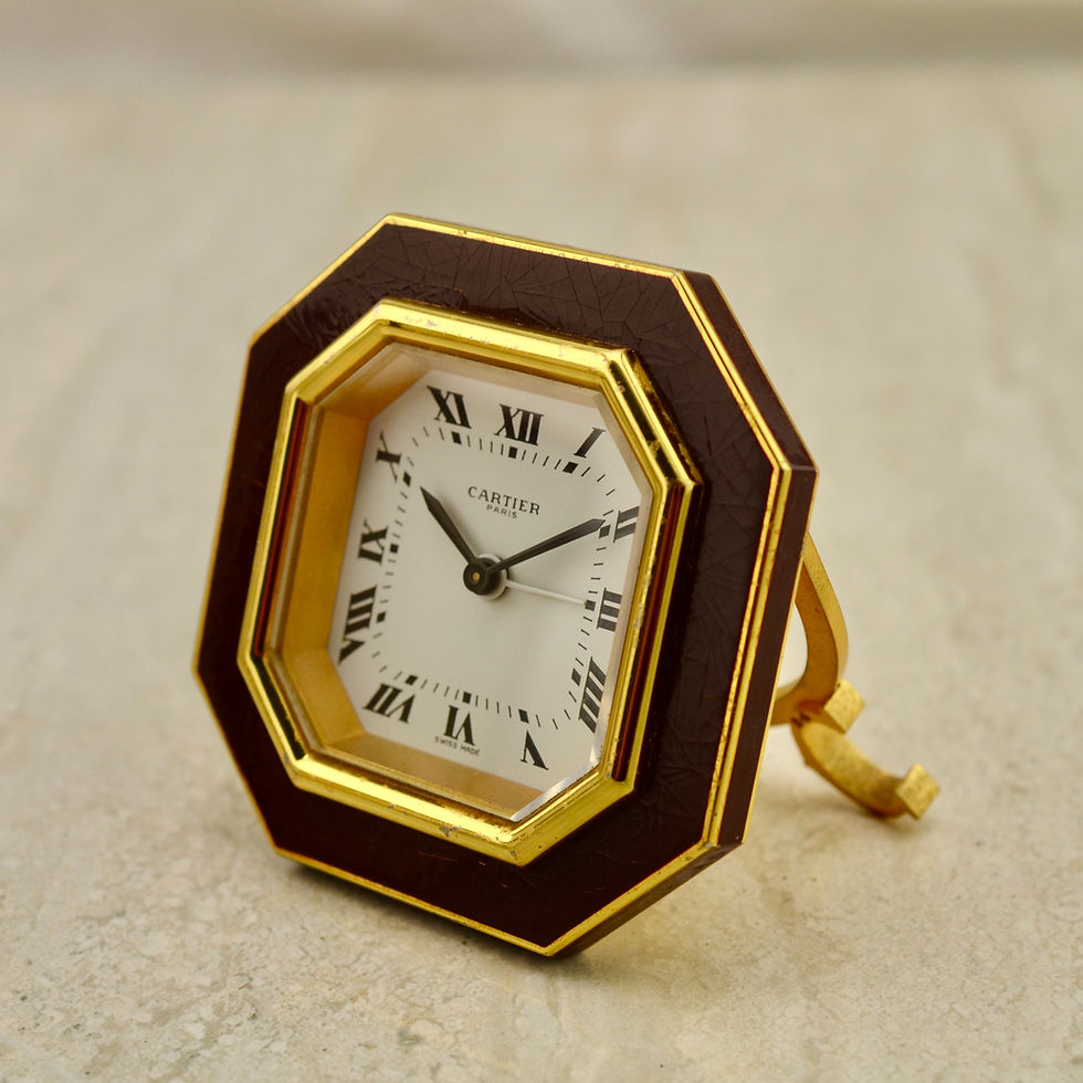 Thumbnail: Cartier Ceinture Burgundy enamel travel alarm desk clock with box