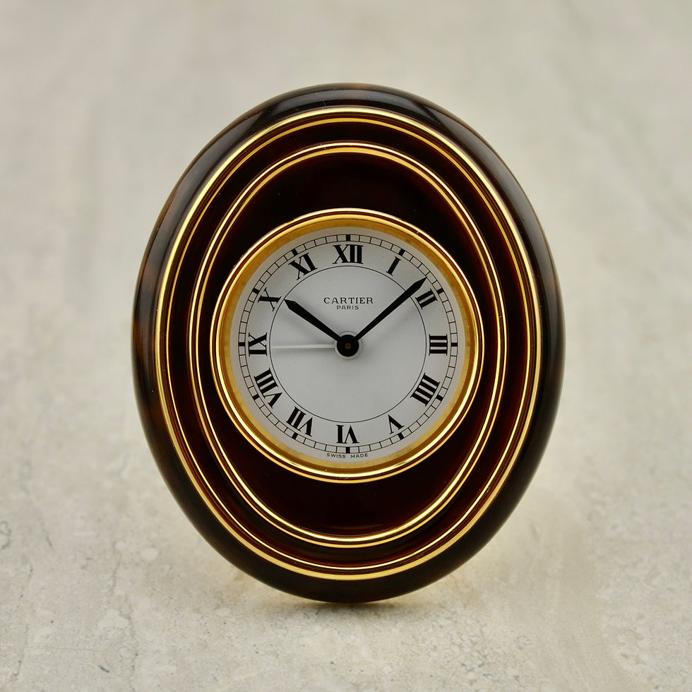 Thumbnail: Cartier tortoise enamel travel alarm desk clock with box