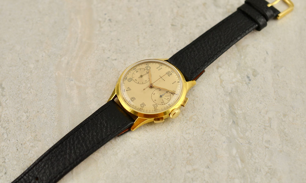 Thumbnail: Türler Two-Register Chronograph, Landeron 47, in 18k yellow gold