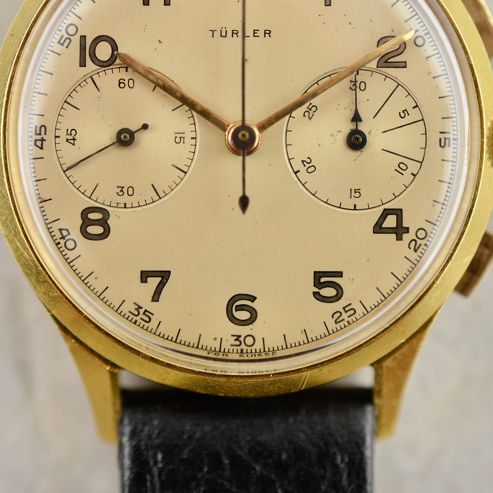 Thumbnail: Türler Two-Register Chronograph, Landeron 47, in 18k yellow gold