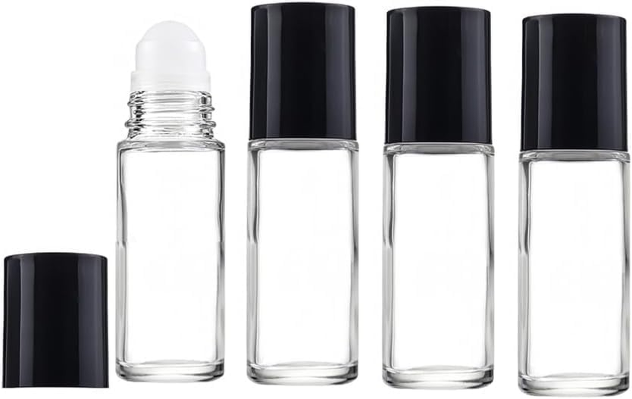 4PCS 50Ml Essential Oil Glass Roller Bottles - Empty Refillable Clear Roll-On Co