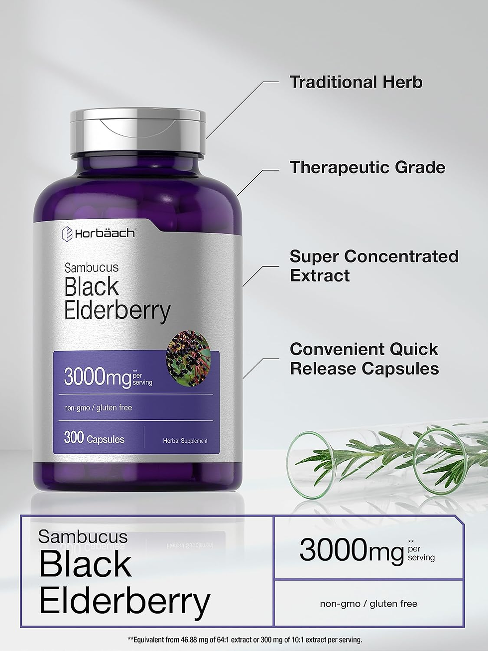 Thumbnail: Black Elderberry Capsules 2000Mg | 300 Count | Non-Gmo, Gluten Free | Sambucus S