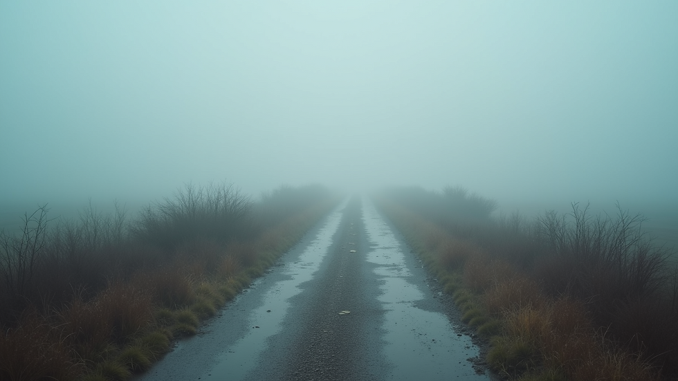 High angle view of a weathered path disappearing into thick fog