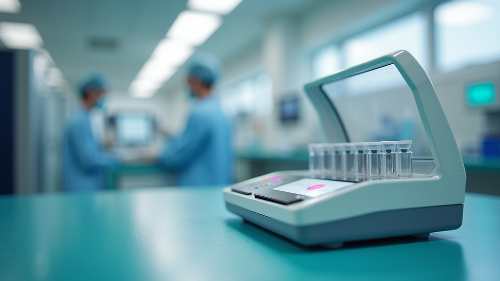 Close-up view of a mobile drug testing kit on a clinical backdrop