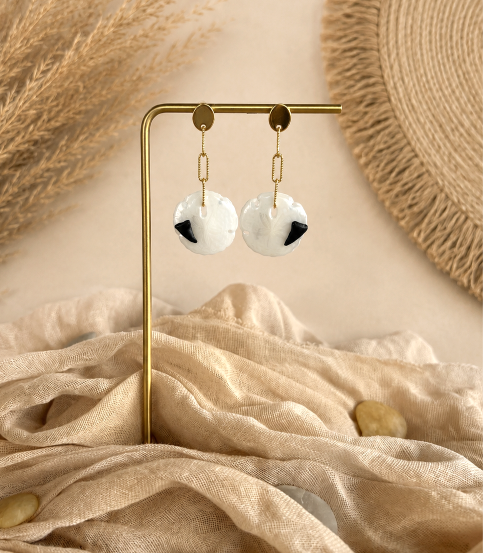 The Marlowe Sand Dollar Shark Teeth Earrings