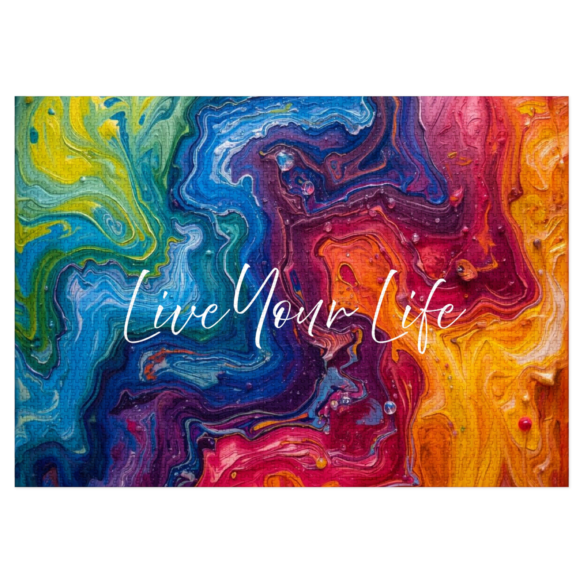 Live Your Life colorful fluid art Jigsaw Puzzle with Tin | inspirational script