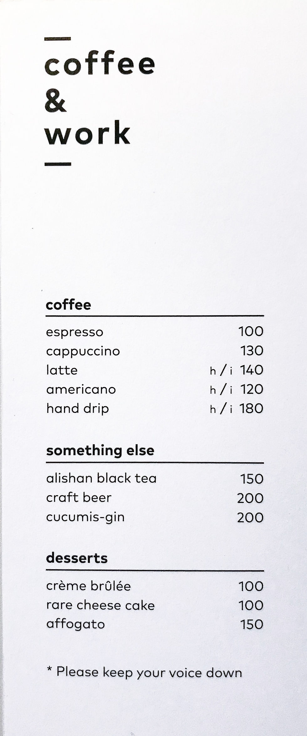 coffee & work Taipei MENU