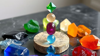 set of all the crystals of the chakras, different colors of the chakras on a table....jpg