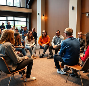people sitting in a circle at a meeting please make them younger people .jpg
