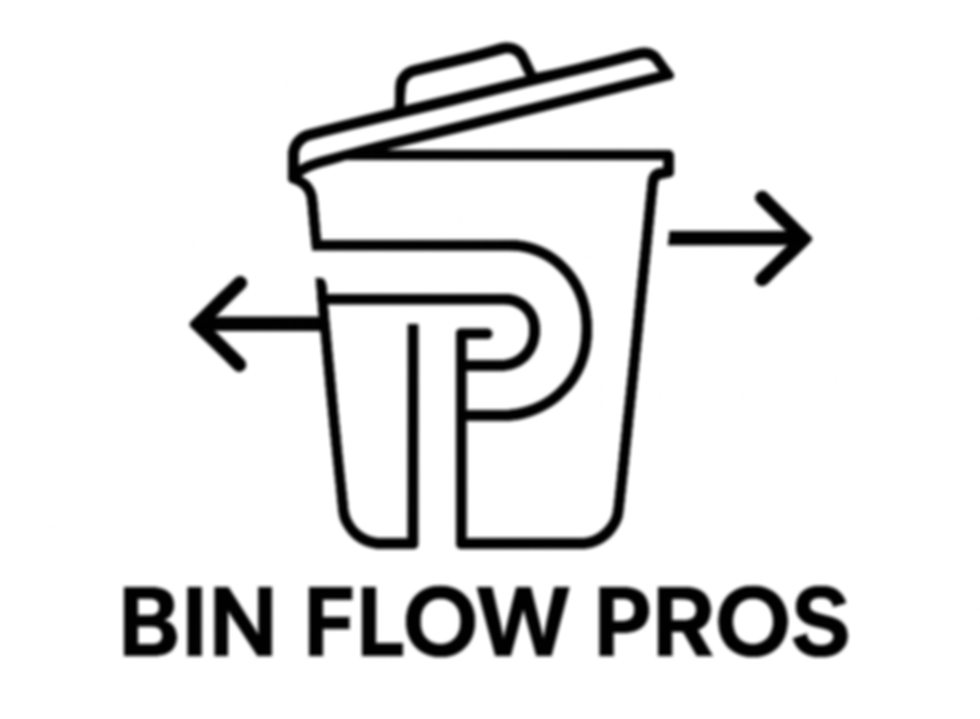 a stylized logo of a trash can with arrow symbolizing the flow of waste bins to and from the home and curb