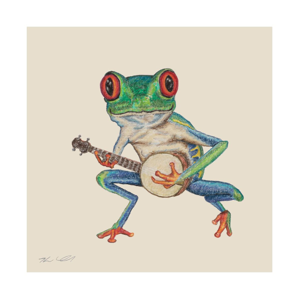 Thumbnail: Banjo playing Red-Eyed Tree Frog Original Art!
