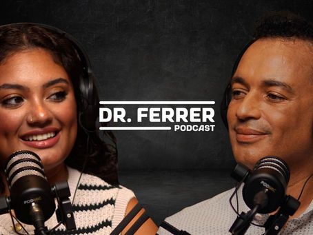 Amanda Ferrer and Dr. Ferrer hosting an episode of the Dr. Ferrer Podcast