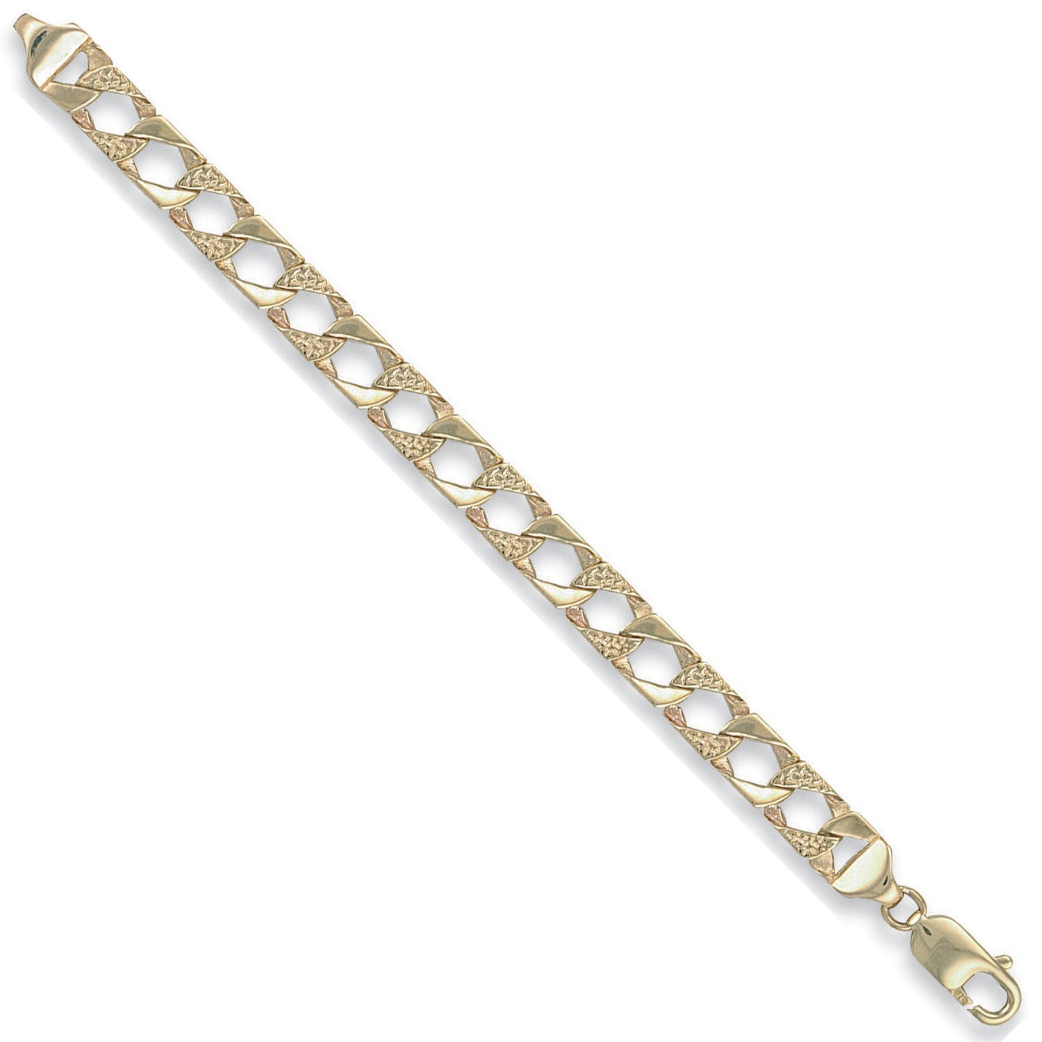 Yellow Gold 7.5mm Plain & Bark Casted Curb Baby Bracelet