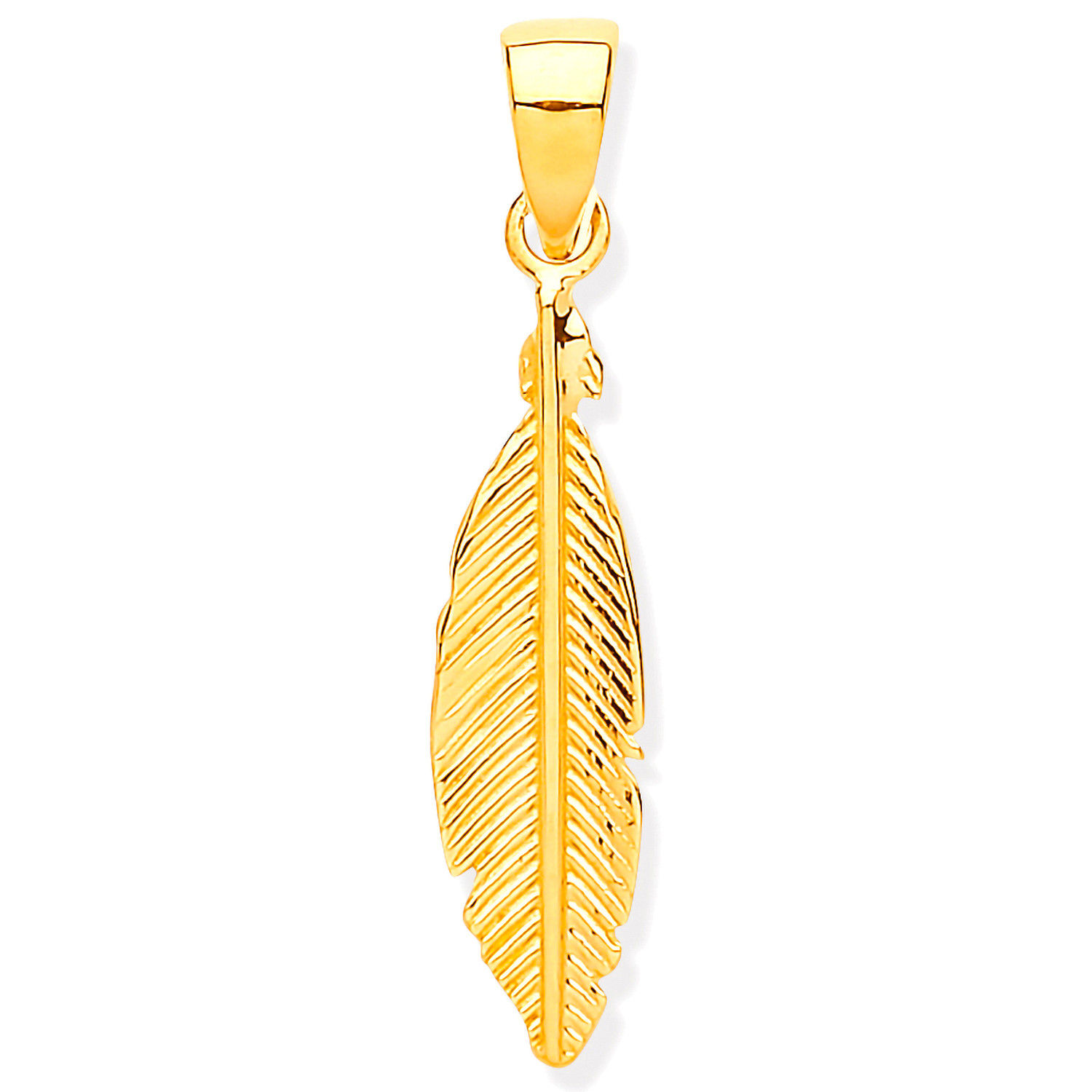 Yellow Gold Feather Leaf Pendant