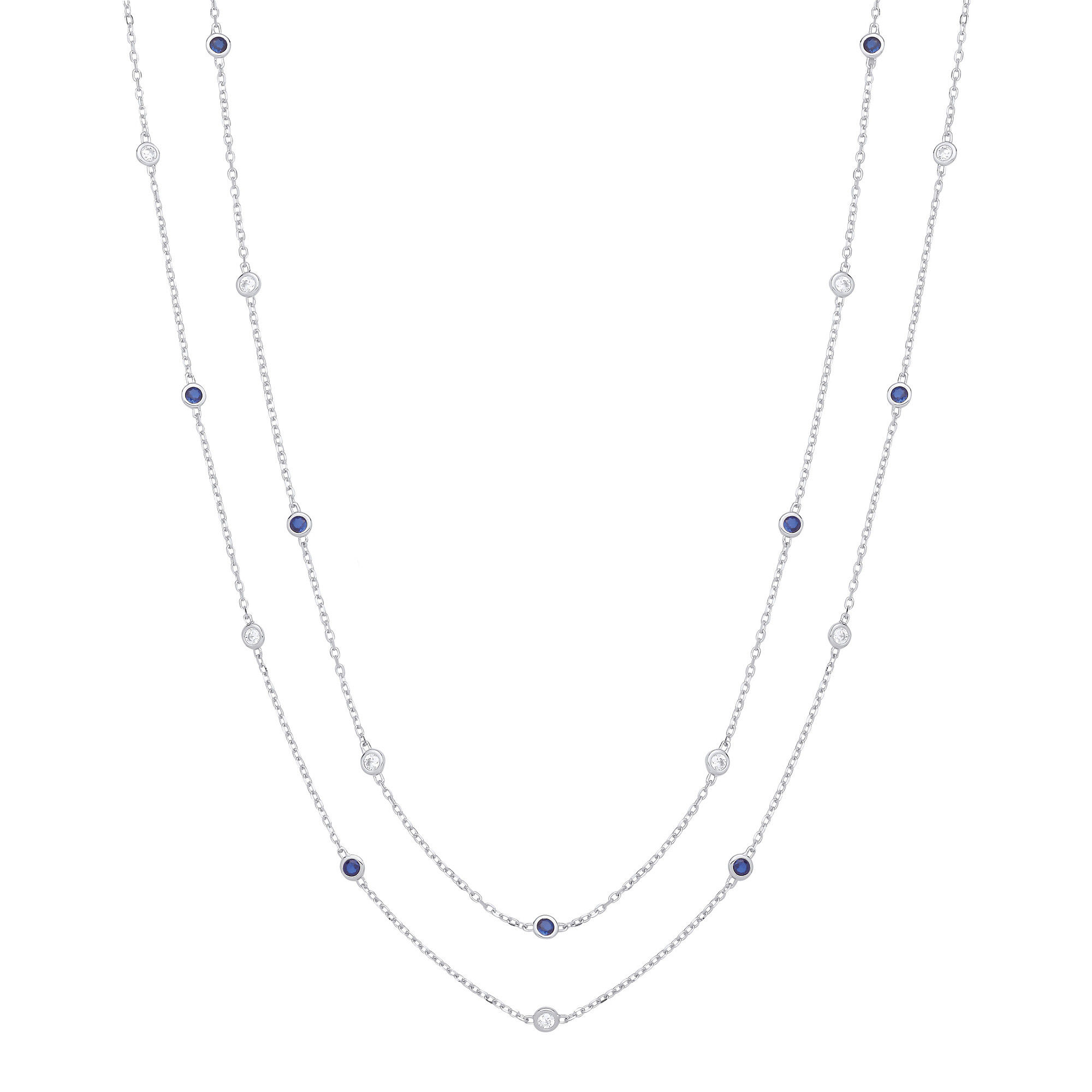 38" Silver Rubover Blue & Clear Cz's Necklace