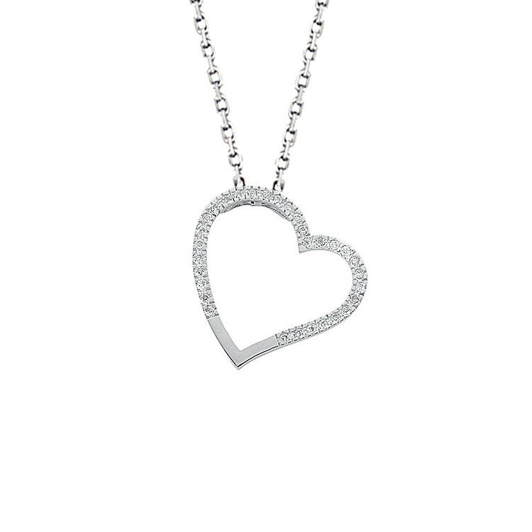 9ct White Gold 0.12ct Diamond Heart Pendant with 18in/45cm Chain
